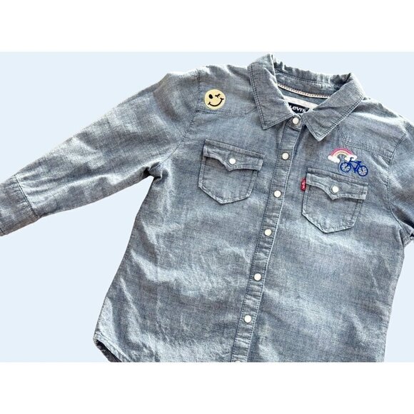 LEVI'S Kids Youth Denim Snap Button Embroidered Shirt Top Size M 10 -12 - Picture 2 of 6